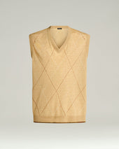 PURE LINEN V-NECK SWEATER VEST IN BEIGE