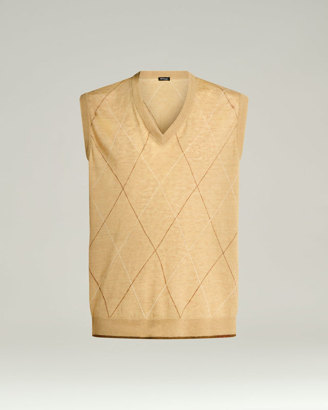 PURE LINEN V-NECK SWEATER VEST IN BEIGE