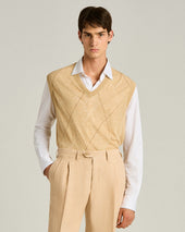 PURE LINEN V-NECK SWEATER VEST IN BEIGE