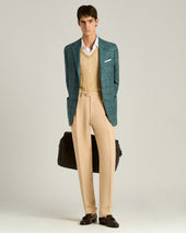 PURE LINEN V-NECK SWEATER VEST IN BEIGE