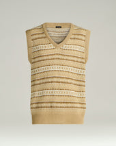 PURE LINEN V-NECK SWEATER VEST IN BEIGE BROWN