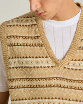 PURE LINEN V-NECK SWEATER VEST IN BEIGE BROWN