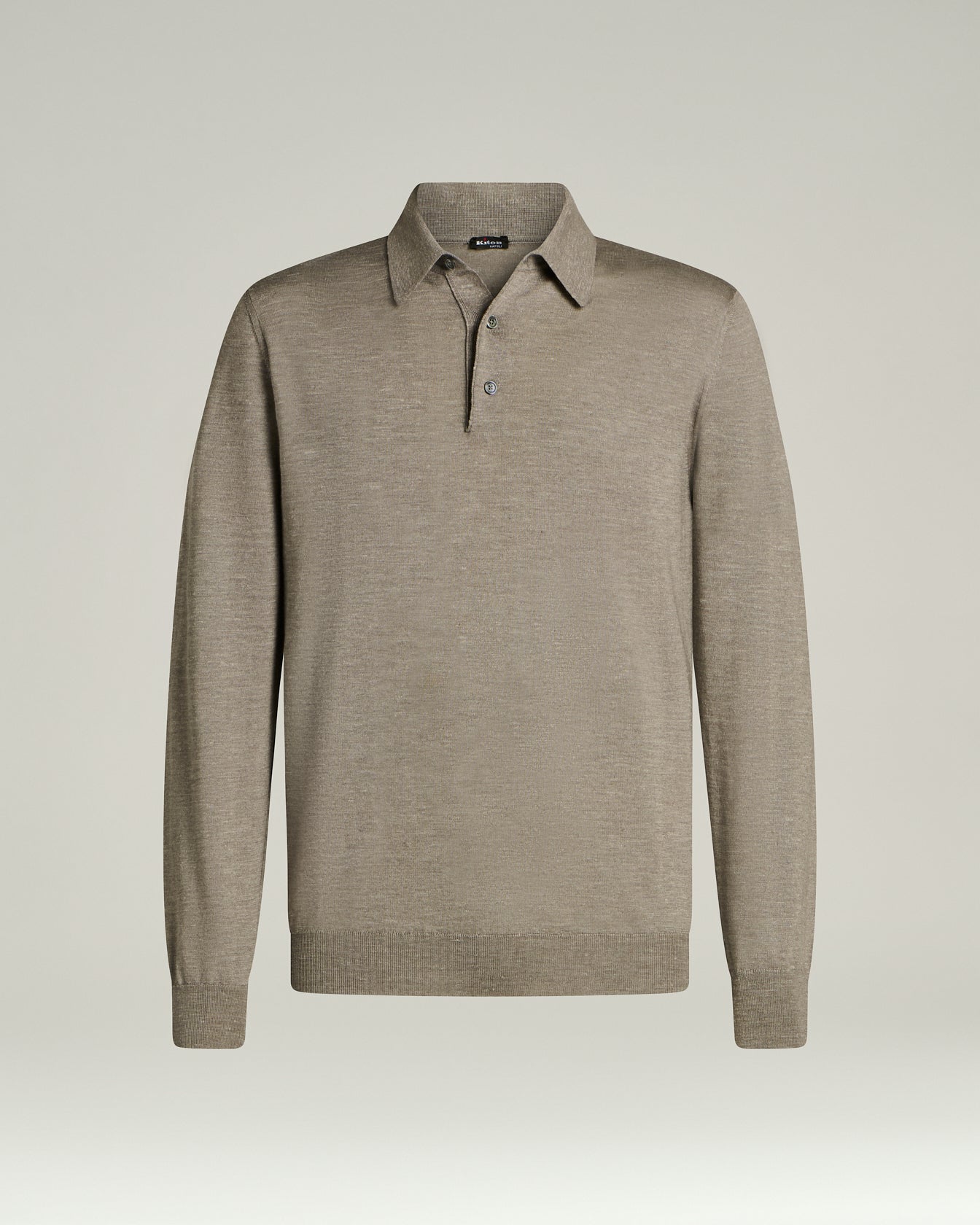 Lightweight Knit Long Sleeved Polo Shirt Bright Grey And Mother Of Pearl