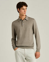 LIGHTWEIGHT KNIT LONG SLEEVED POLO SHIRT BRIGHT GREY AND MOTHER OF PEARL