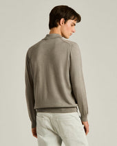 LIGHTWEIGHT KNIT LONG SLEEVED POLO SHIRT BRIGHT GREY AND MOTHER OF PEARL