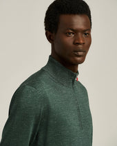 GREEN PINE ZIP-NECK SWEATER IN SILK, CASHMERE AND LINEN