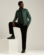 GREEN PINE ZIP-NECK SWEATER IN SILK, CASHMERE AND LINEN