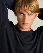 CREW NECK SWEATER IN PURE CASHMERE MIDNIGHT BLUE