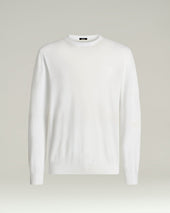 PURE COTTON LONG-SLEEVED CREWNECK SWEATER IN WHITE