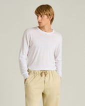 PURE COTTON LONG-SLEEVED CREWNECK SWEATER IN WHITE