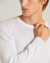 PURE COTTON LONG-SLEEVED CREWNECK SWEATER IN WHITE