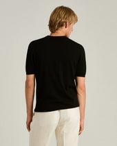 PURE COTTON SHORT-SLEEVED CREWNECK SWEATER IN BLACK