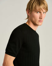 PURE COTTON SHORT-SLEEVED CREWNECK SWEATER IN BLACK