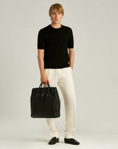 PURE COTTON SHORT-SLEEVED CREWNECK SWEATER IN BLACK