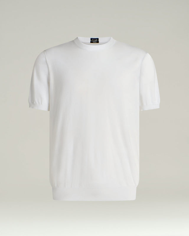 COTTON SHORT-SLEEVED CREW NECK SWEATER IN WHITE WITH HORN ACCESSORIES