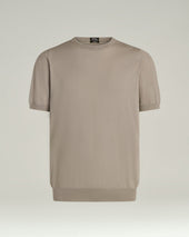 Cotton Short Sleeved Crew Neck Sweater In Bright Grey
