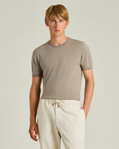 Cotton Short Sleeved Crew Neck Sweater In Bright Grey