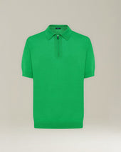 KNT DELUXE WOOL AND SILK ZIP-UP POLO SHIRT
