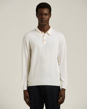 LONG SLEEVE POLO IN PURE VIRGIN WOOL WHITE