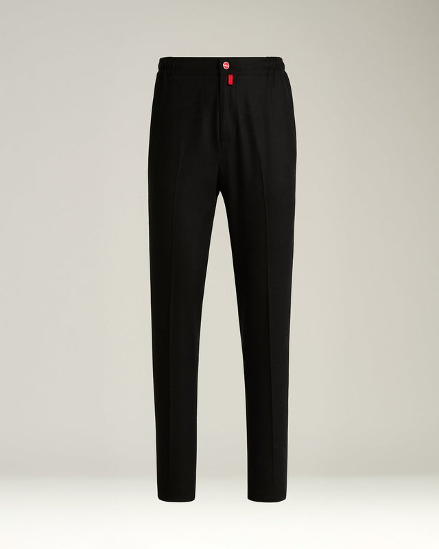 BLACK WOOL COMFORT TROUSERS WITH ELASTIC WAISTBAND