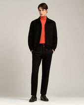 BLACK WOOL COMFORT TROUSERS WITH ELASTIC WAISTBAND