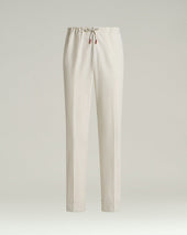 BEIGE COTTON TROUSERS WITH ELASTIC WAIST