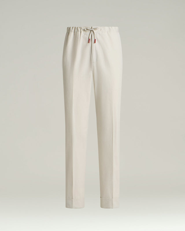 BEIGE COTTON TROUSERS WITH ELASTIC WAIST