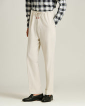 BEIGE COTTON TROUSERS WITH ELASTIC WAIST