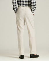 BEIGE COTTON TROUSERS WITH ELASTIC WAIST