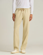 LINEN AND COTTON BLEND TROUSERS IN BEIGE