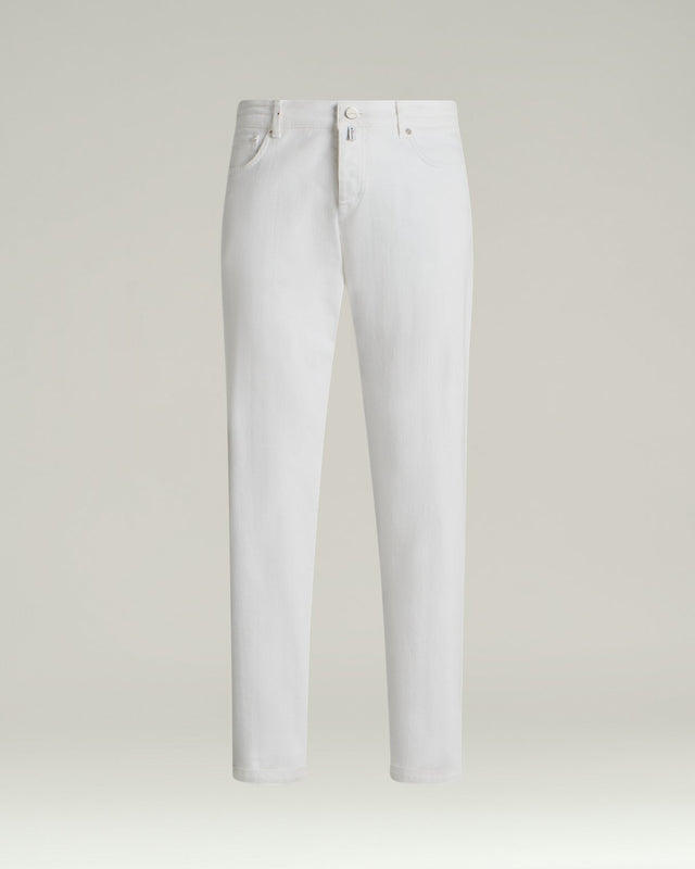 WHITE STRETCH COTTON FIVE-POCKET TROUSERS