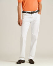 WHITE STRETCH COTTON FIVE-POCKET TROUSERS