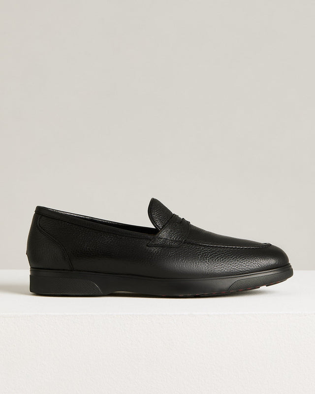 BLACK DEERSKIN LOAFERS WITH RUBBER SOLE