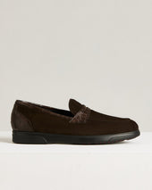 BROWN SUEDE CALFSKIN LOAFERS WITH CROCODILE INSERTS