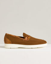 Havana Suede Calfskin Loafer With Crocodile Inserts