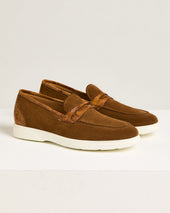 Havana Suede Calfskin Loafer With Crocodile Inserts