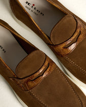 Havana Suede Calfskin Loafer With Crocodile Inserts