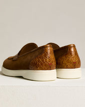 Havana Suede Calfskin Loafer With Crocodile Inserts