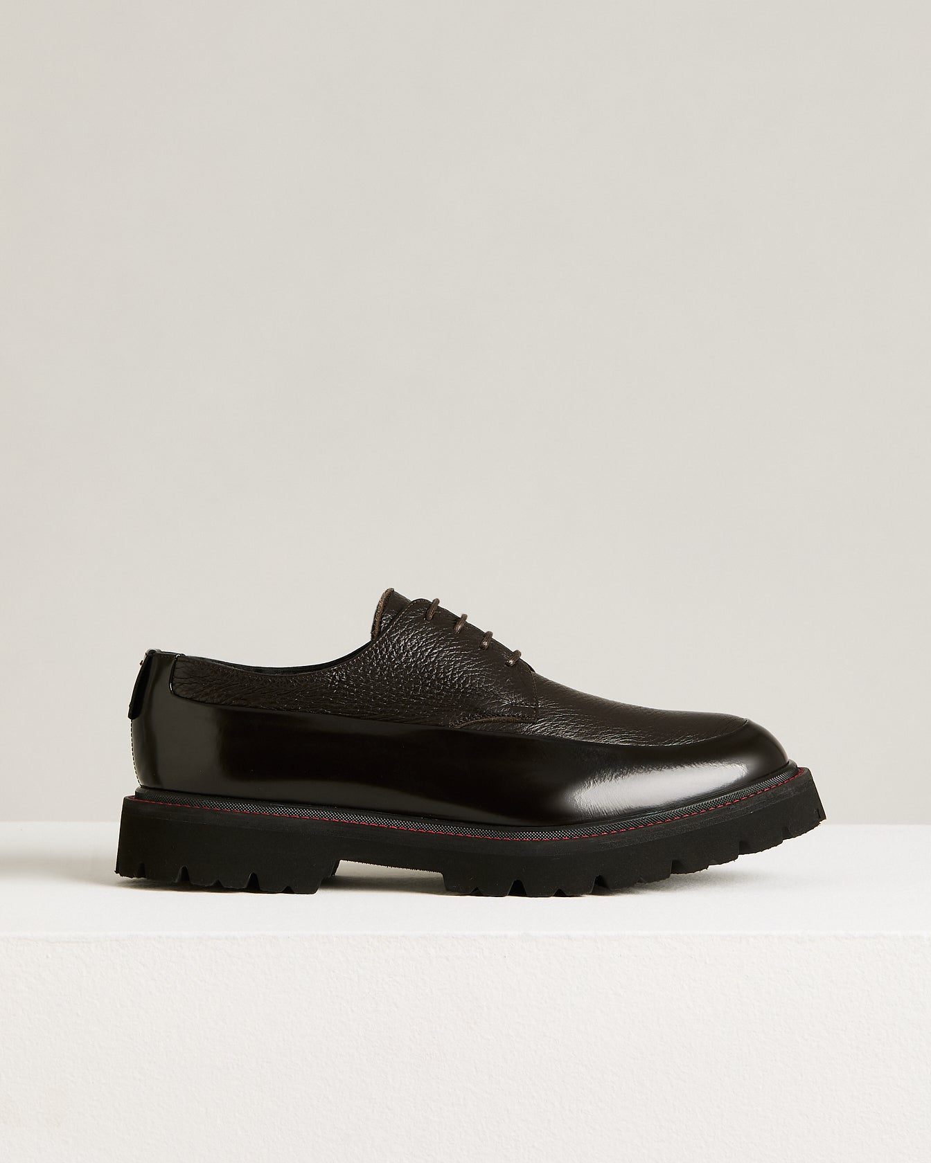 Dark Brown Deerskin And Calfskin Lace Up Shoe