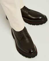 Dark Brown Deerskin And Calfskin Lace Up Shoe