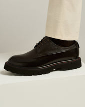 Dark Brown Deerskin And Calfskin Lace Up Shoe