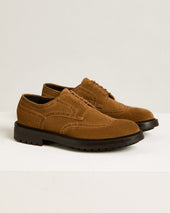 DERBY IN CALFSKIN SUEDE WITH BROGUED FLOWER PATTERN CAMEL
