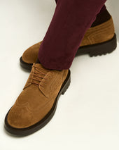 DERBY IN CALFSKIN SUEDE WITH BROGUED FLOWER PATTERN CAMEL