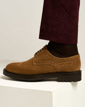 DERBY IN CALFSKIN SUEDE WITH BROGUED FLOWER PATTERN CAMEL