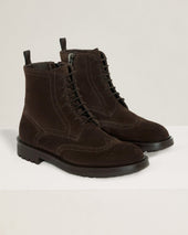 LACE-UP BROGUE BOOT IN SUEDE CALFSKIN BROWN WITH SIDE ZIP