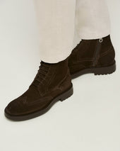 LACE-UP BROGUE BOOT IN SUEDE CALFSKIN BROWN WITH SIDE ZIP