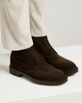 LACE-UP BROGUE BOOT IN SUEDE CALFSKIN BROWN WITH SIDE ZIP