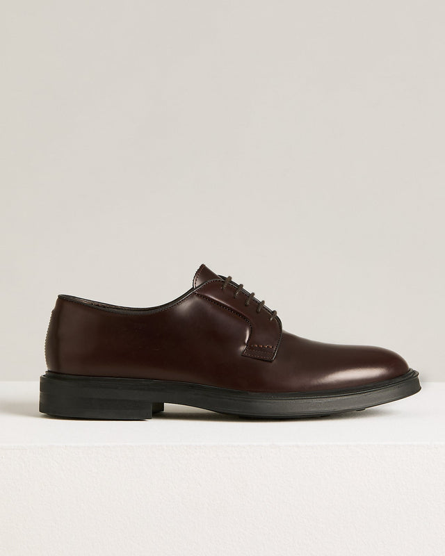 DERBY IN SMOOTH CALFSKIN BORDEAUX WITH RUBBER SOLE