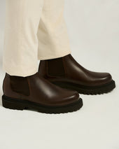 BROWN CALFSKIN CHELSEA BOOT LEATHER SOLE