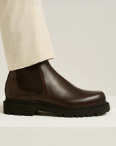 BROWN CALFSKIN CHELSEA BOOT LEATHER SOLE